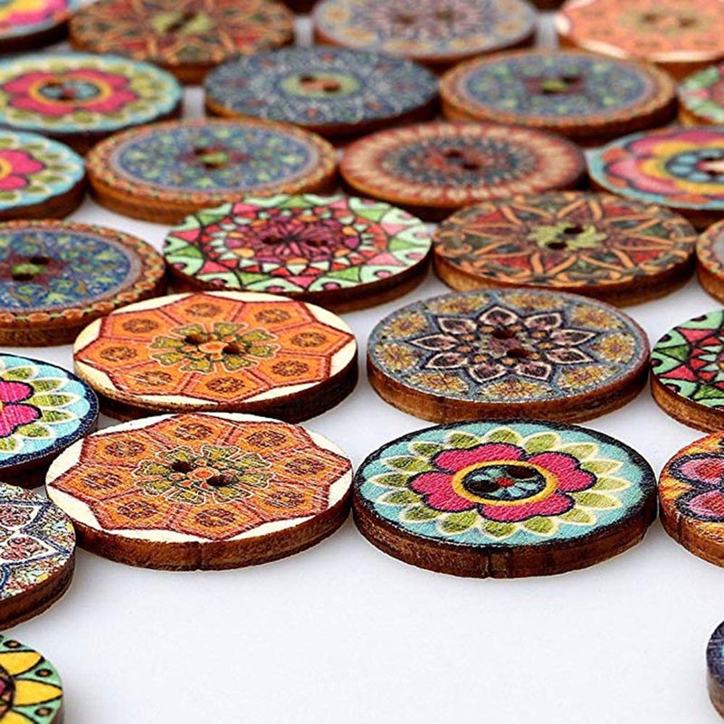 Haawooky 200 PCS Wood Buttons, Vintage Wood Buttons with 2 Holes for DIY Sewing Craft Decorative - Image 3